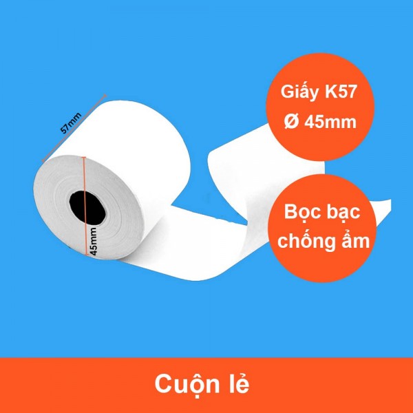 Giấy in bill K57-P45 (Cảm nhiệt, khổ 57mm, phi 45mm)
